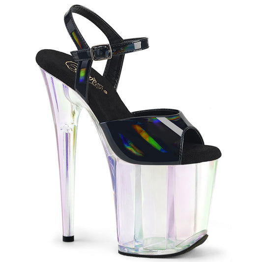 FLAMINGO-809HT Pleaser Black 8 Inch Pole Dance Platform Shoes Blk Holo Pat Holo Tinted