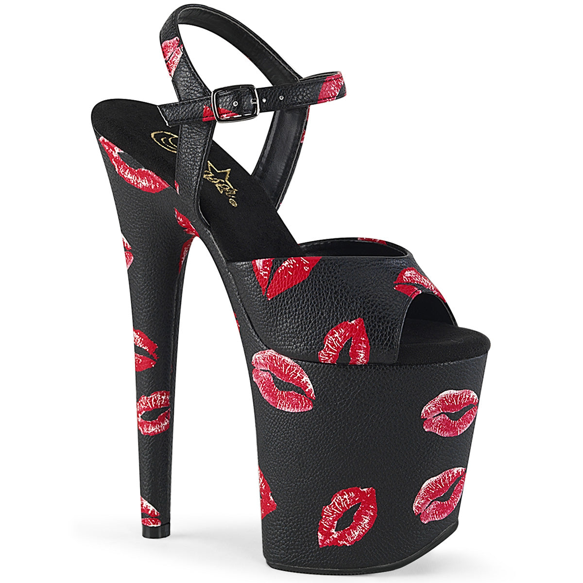 FLAMINGO-809KISSES Pleaser 8 Inch Heel Black Stripper Platforms Lipstick High Heels