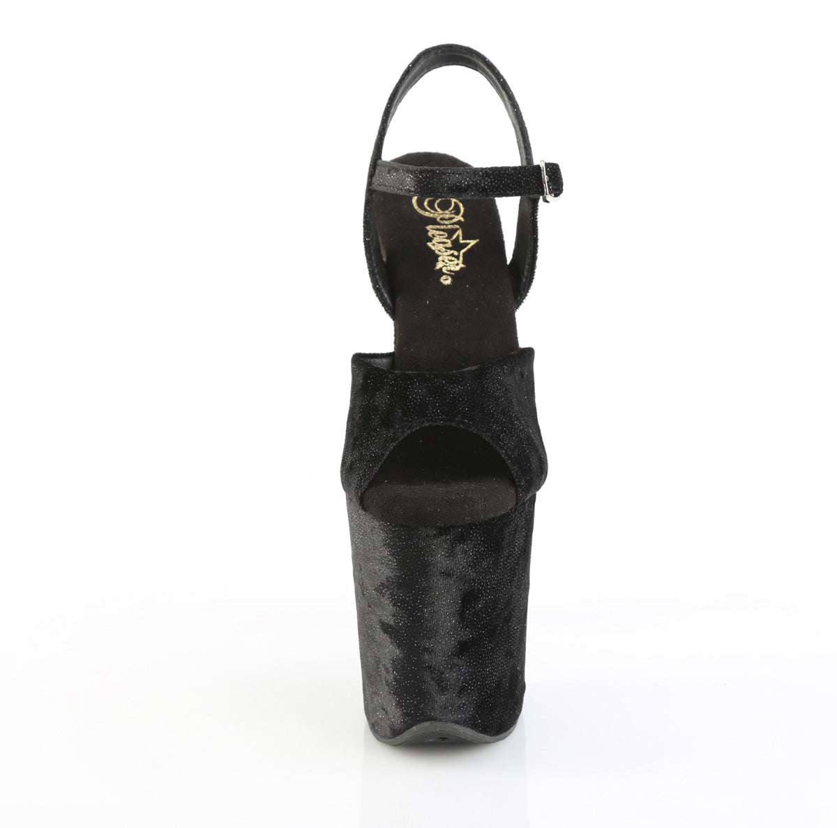 Pleaser FLAMINGO-809WR Black Shimmering Fabric / Black Platform Sandals - 8 Inch Heels