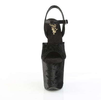 Pleaser FLAMINGO-809WR Black Shimmering Fabric / Black Platform Sandals - 8 Inch Heels