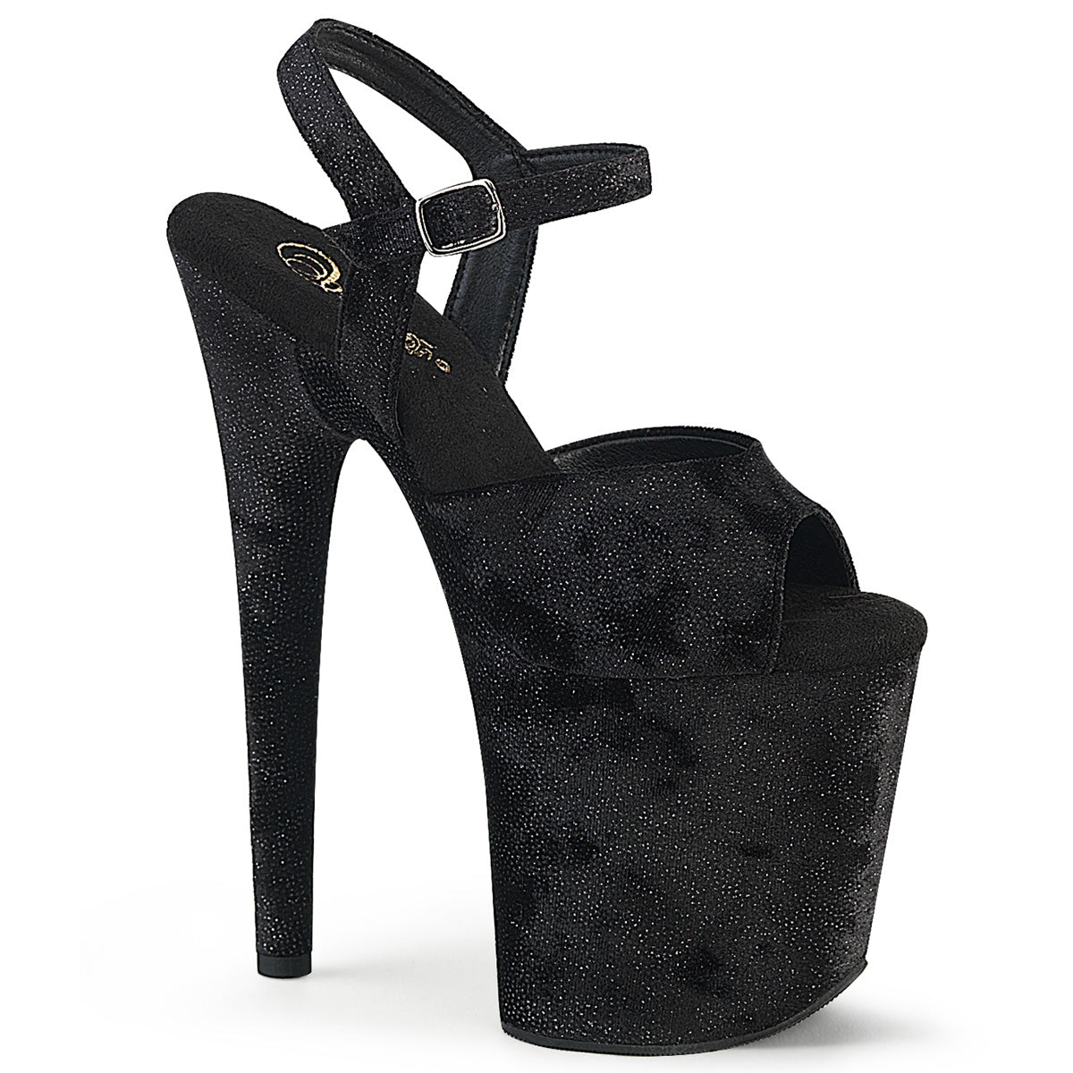 Pleaser FLAMINGO-809WR Black Shimmering Fabric / Black Platform Sandals - 8 Inch Heels