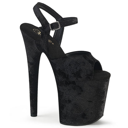 Pleaser FLAMINGO-809WR Black Shimmering Fabric / Black Platform Sandals - 8 Inch Heels
