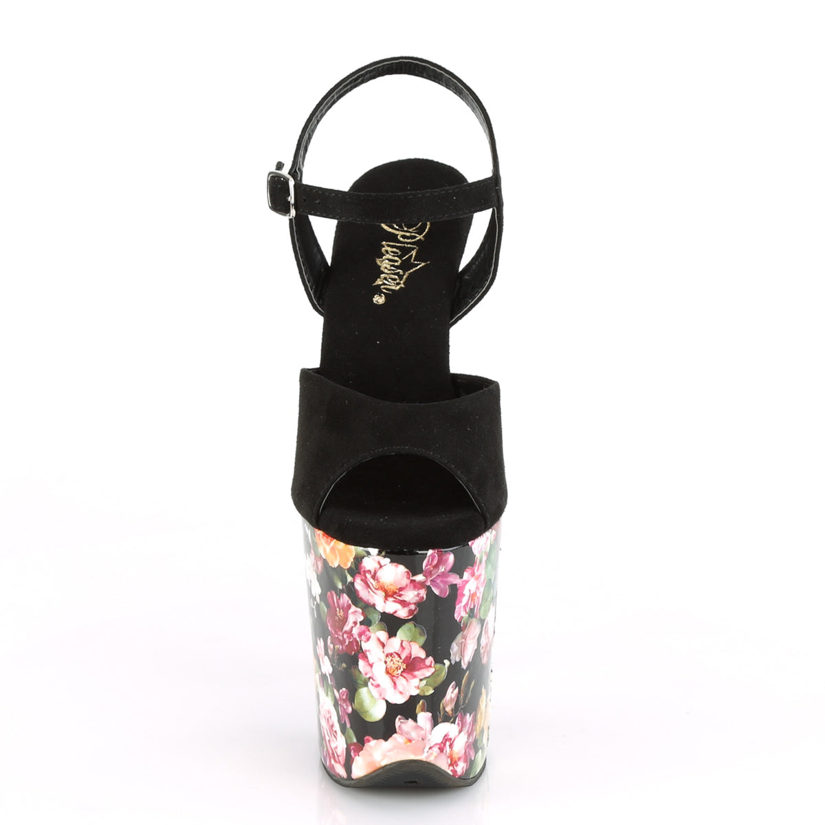 Pleaser FLAMINGO-809WR Black / Flower Print Wrapped Platform Sandals - 8 Inch Heels