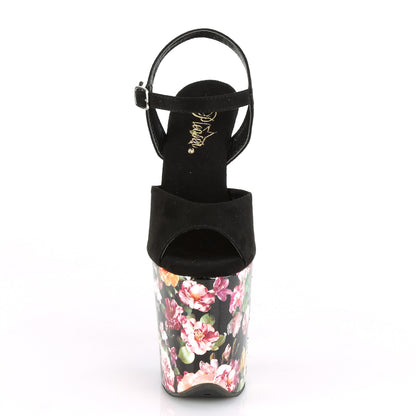 Pleaser FLAMINGO-809WR Black / Flower Print Wrapped Platform Sandals - 8 Inch Heels