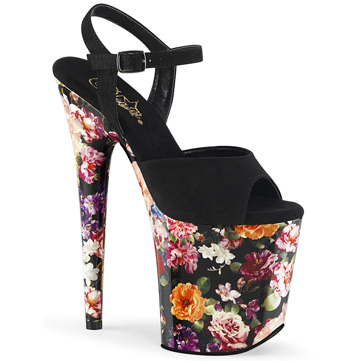 Pleaser FLAMINGO-809WR Black / Flower Print Wrapped Platform Sandals - 8 Inch Heels