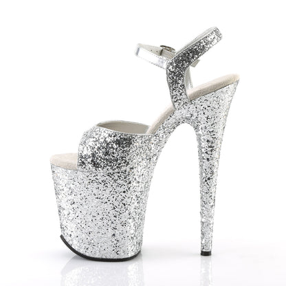 FLAMINGO-810LG 8" Heel Silver Glitter Pole Dancing Platforms-Pleaser- Sexy Shoes Pole Dance Heels