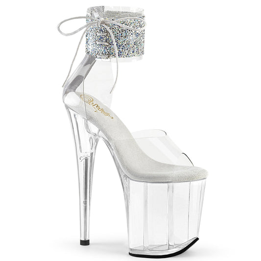 FLAMINGO-824RS-02 Pleaser Clear 8 Inch Platform Sexy Pole Heels Clr-Slv AB RS Clr