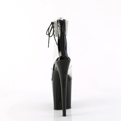 Pleaser FLAMINGO-824RS Clear / Black Rhinestone Platform Sandals - 8 Inch Heels