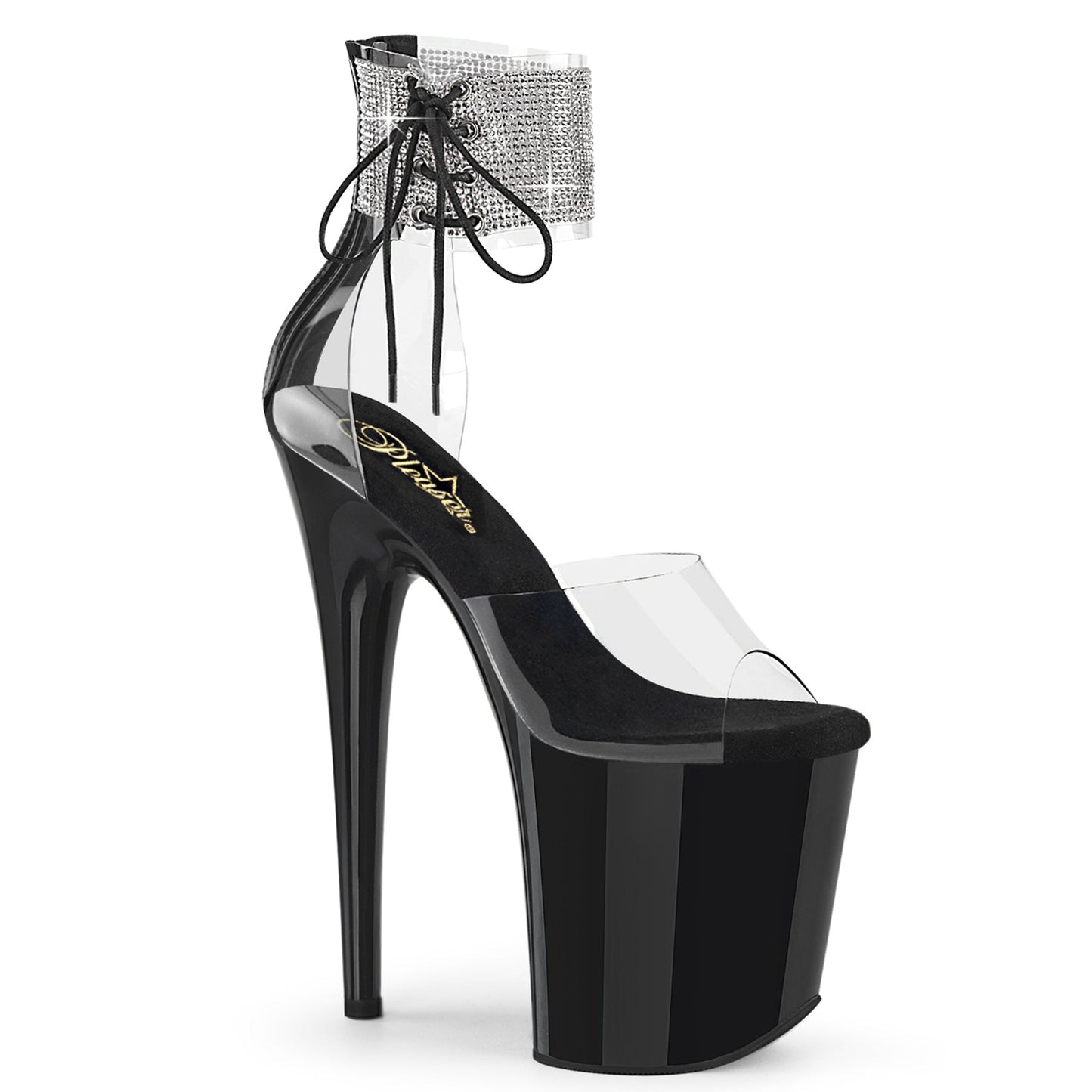FLAMINGO-824RS Pleaser Clear Black 8 Inch Dancer Platform Platform Shoes Clr Blk