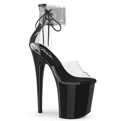 Pleaser FLAMINGO-824RS Clear / Black Rhinestone Platform Sandals - 8 Inch Heels