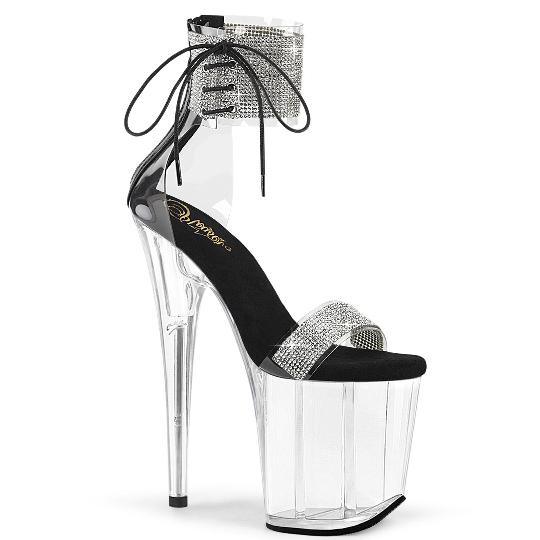 FLAMINGO-827RS Pleaser Clear 8 Inch Strippers Platform Shoes Clr-Blk Clr