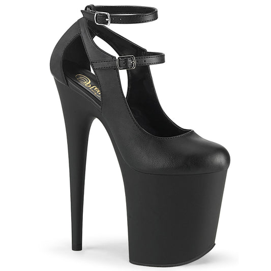 Pleaser FLAMINGO-850 Black / Black Matte Platform Mary Jane Shoes - 8 Inch Heels