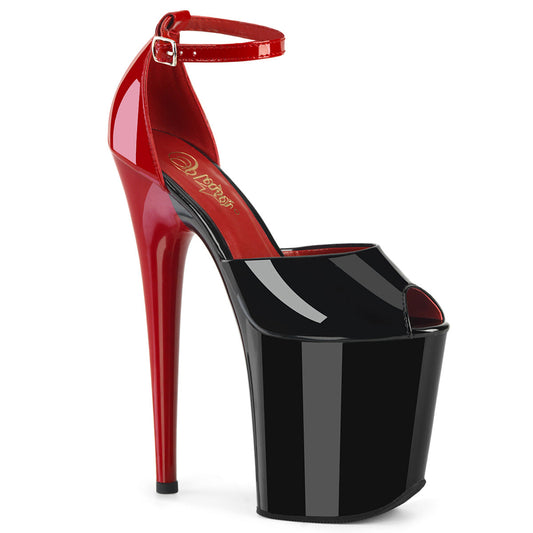 FLAMINGO-868 Pleaser Black Red 8 Inch Platform Sexy Pole Heels Blk-Red Pat Blk Red