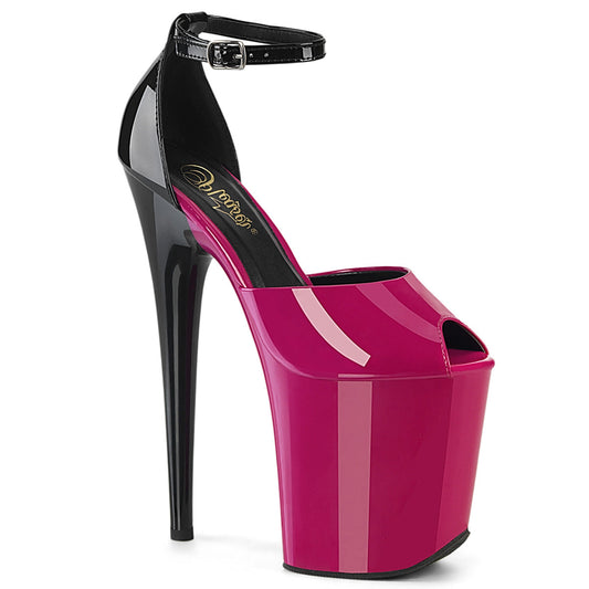 FLAMINGO-868 Pleaser Fuchsia 8 Inch Dancer Platform Platform Shoes Fuchsia-Blk Pat Fuchsia-Blk