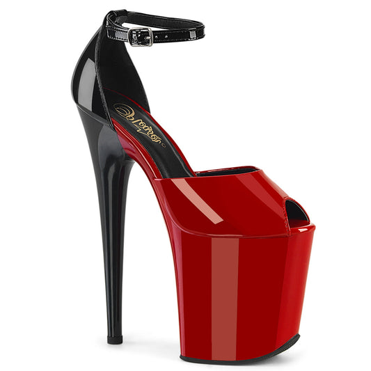 FLAMINGO-868 Pleaser Red 8 Inch Pole Dance Platform Shoes Red-Blk Pat Red-Blk