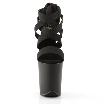 Pleaser FLAMINGO-869 Black Elastic Band / Black Matte Platform Sandals - 8 Inch Heels