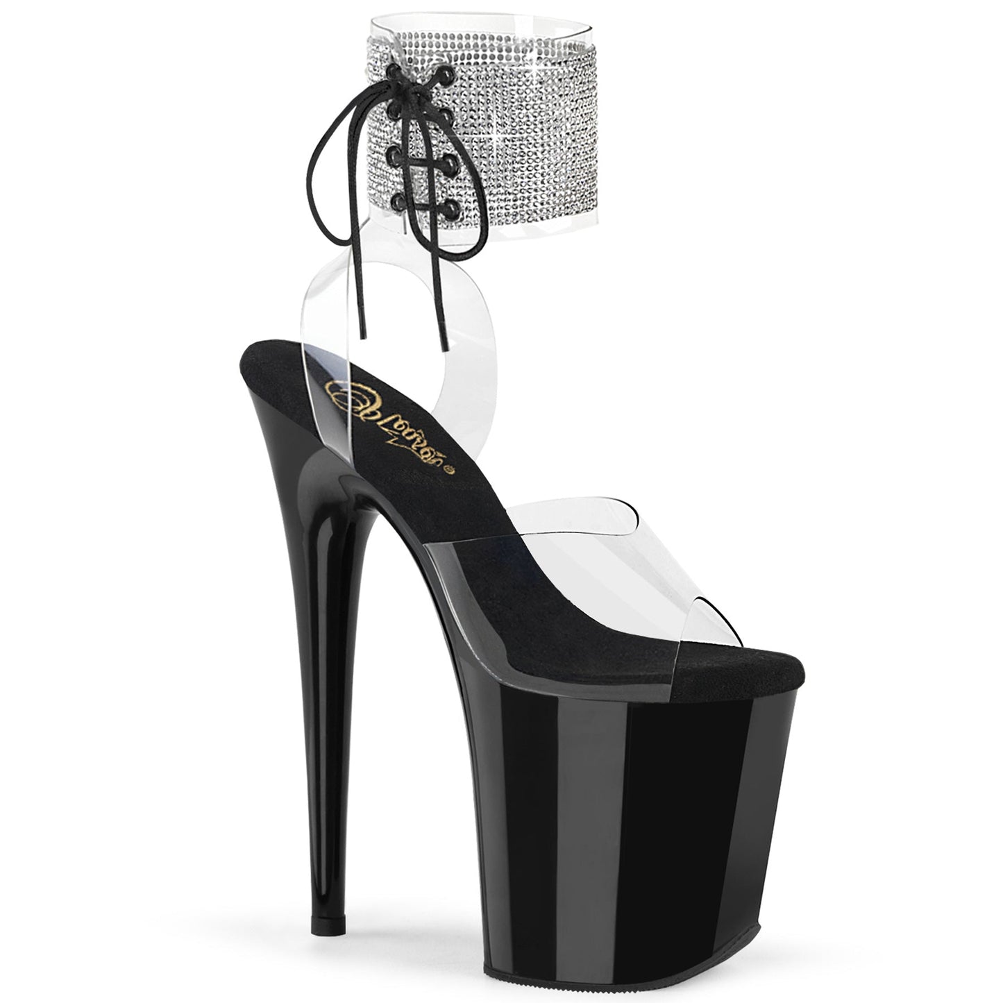 FLAMINGO-891-2RS Pleaser Clear Black 8 Inch Platform Sexy Pole Heels Clr Blk