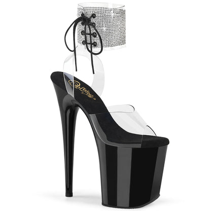 FLAMINGO-891-2RS Pleaser Clear Black 8 Inch Platform Sexy Pole Heels Clr Blk