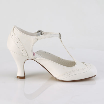 Pin Up Couture FLAPPER-26 White Court Shoes - 3 Inch Heels