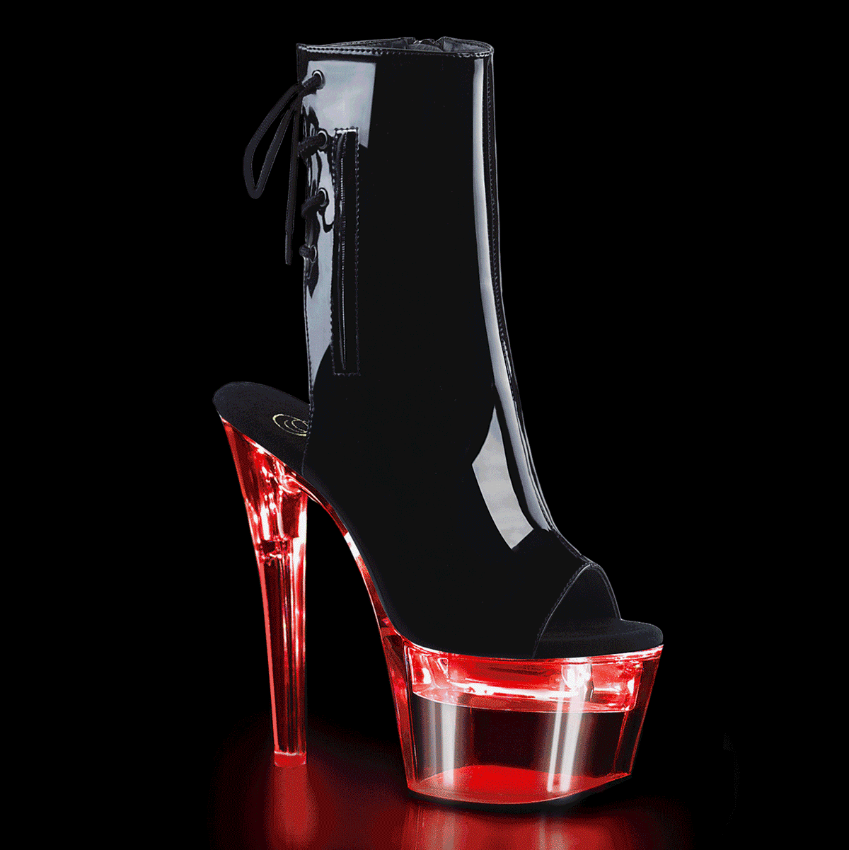 FLASHDANCE-1018-7 7" Heel Black Clear Pole Dancer Light Up Shoe