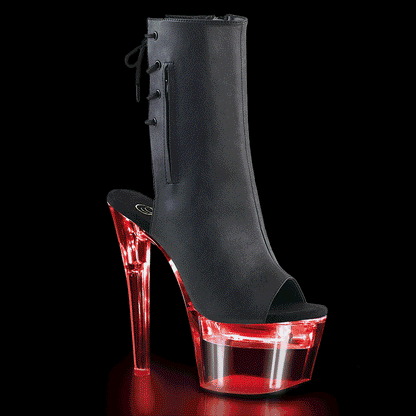 FLASHDANCE-1018-7 Pleaser Black 7 Inch Statement High Ankle Boots Black Faux Leather Clear