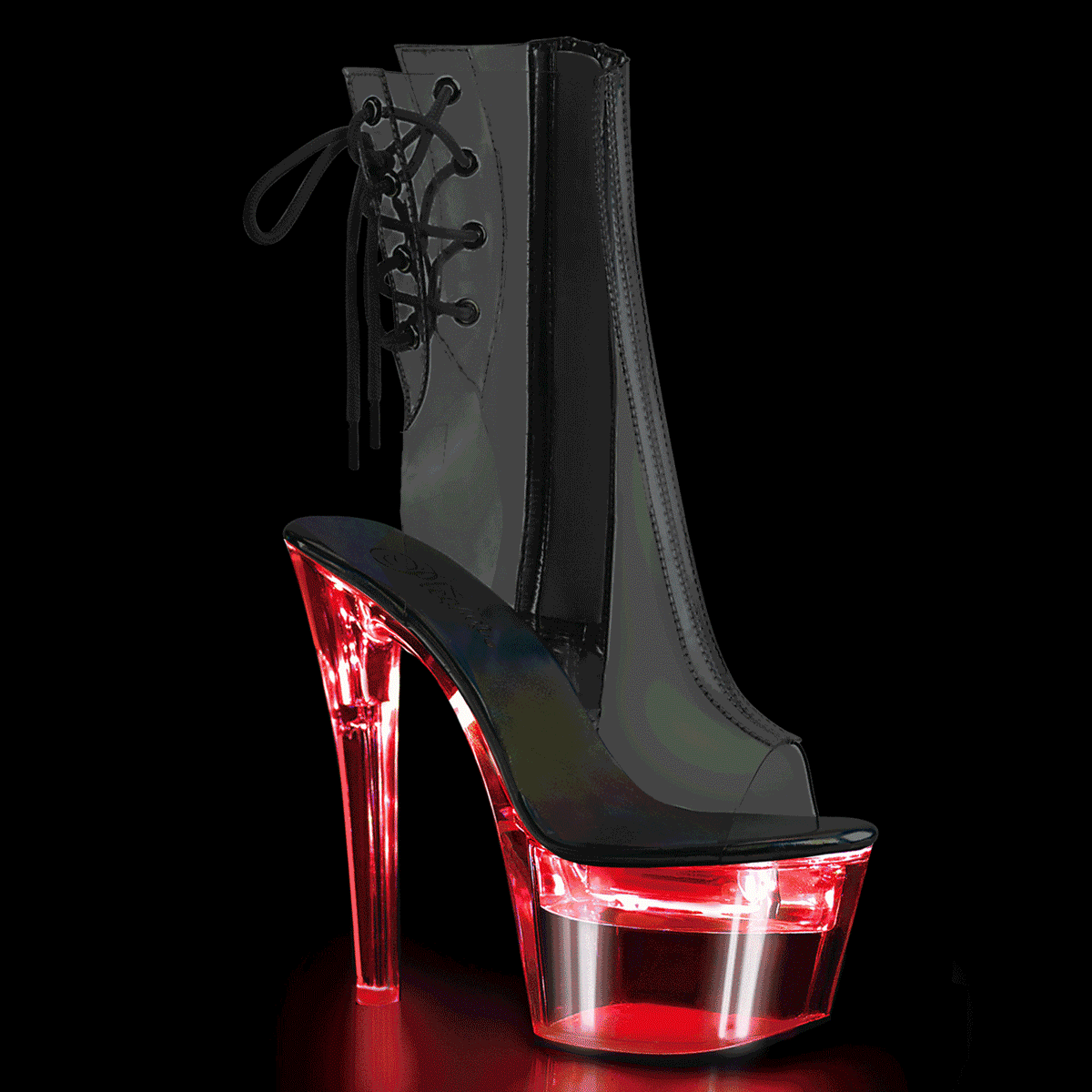 FLASHDANCE-1018C-7 7" Heel Clear Stripper Light Up Sandals