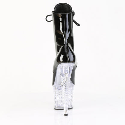 Pleaser FLASHDANCE-1020SPEC Black / Clear Lace-Up Platform Ankle Boots - 7 Inch Heels