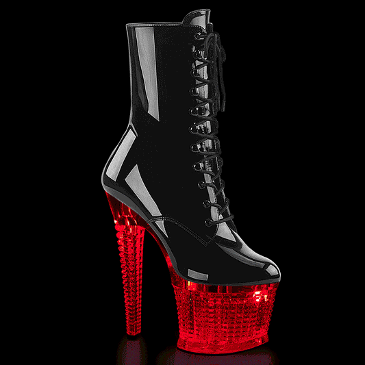 FLASHDANCE-1020SPEC Pleaser Black Patent Light Up Platform Ankle Boots