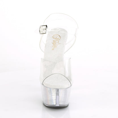 Pleaser FLASHDANCE-608CH Clear / Silver Holographic Platform Sandals - 6 Inch Heels