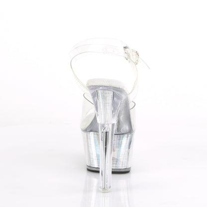 Pleaser FLASHDANCE-608CH Clear / Silver Holographic Platform Sandals - 6 Inch Heels