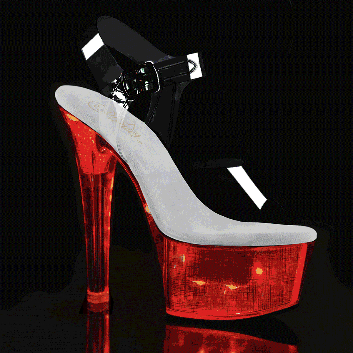 FLASHDANCE-608CH Pleaser Silver 6 Inch Pole Dancing Platform Shoes Clear Silver Hologram Lights