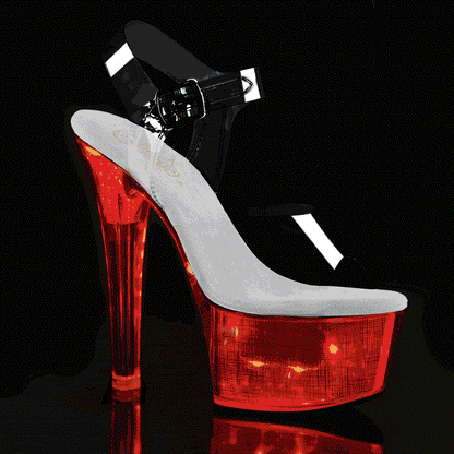FLASHDANCE-608CH Pleaser Silver 6 Inch Pole Dancing Platform Shoes Clear Silver Hologram Lights