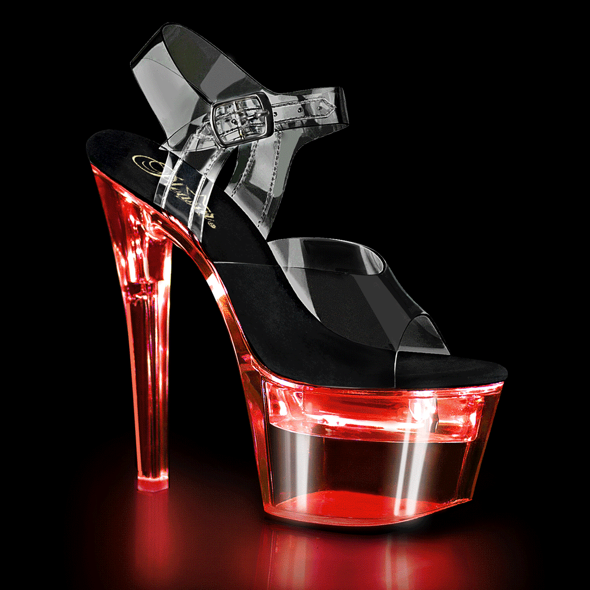 FLASHDANCE-708 Pleaser Clear 7 Inch Exotic Dancer Platform Shoes Clear-Black Clear