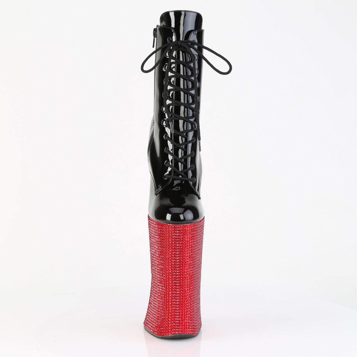 Pleaser FORBIDDEN-1020BEJ Black / Red Rhinestones Rhinestone Lace-Up Platform Ankle Boots - 11 Inch Heels