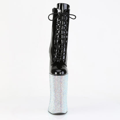 Pleaser FORBIDDEN-1020BEJ Black / Silver Aurora Borealis Rhinestones Rhinestone Lace-Up Platform Ankle Boots - 11 Inch Heels