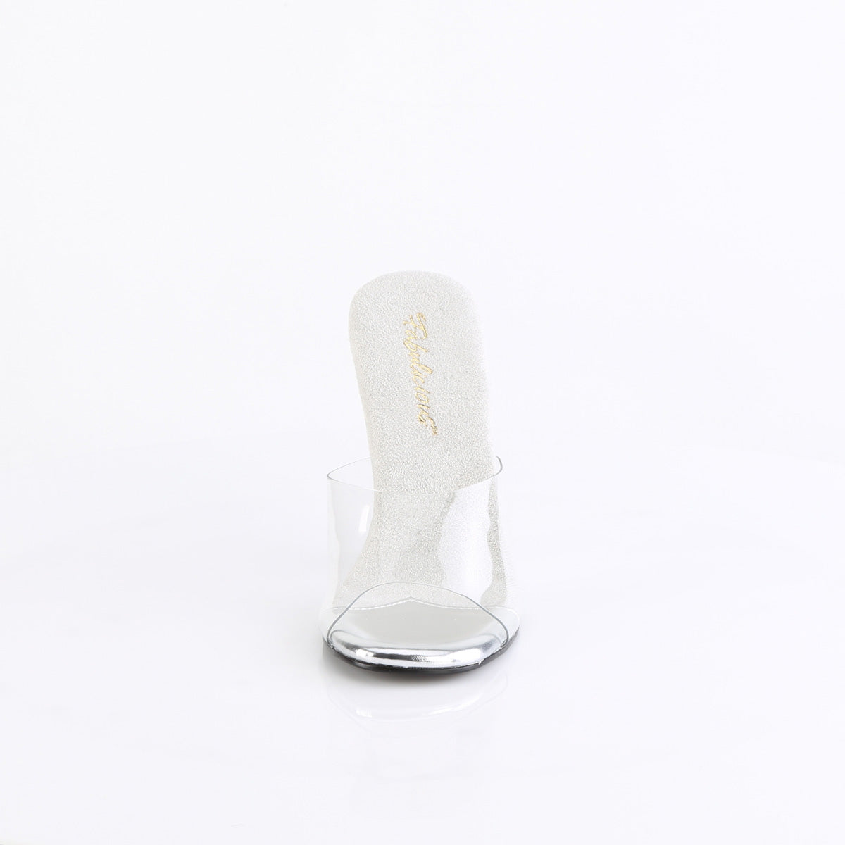 Fabulicious GALA-01DM Clear / Silver Aurora Borealis Rhinestones Rhinestone Mules - 4 1/2 Inch Heels