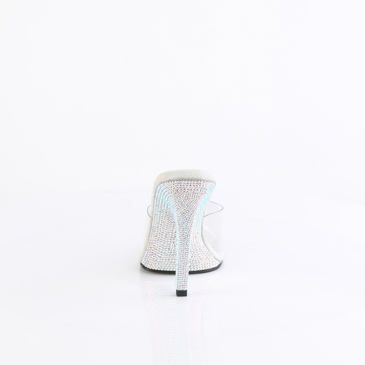 Fabulicious GALA-01DM Clear / Silver Aurora Borealis Rhinestones Rhinestone Mules - 4 1/2 Inch Heels
