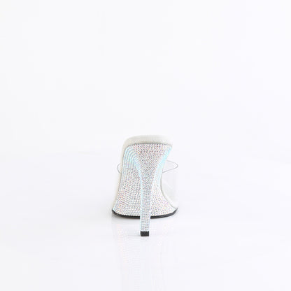 Fabulicious GALA-01DM Clear / Silver Aurora Borealis Rhinestones Rhinestone Mules - 4 1/2 Inch Heels
