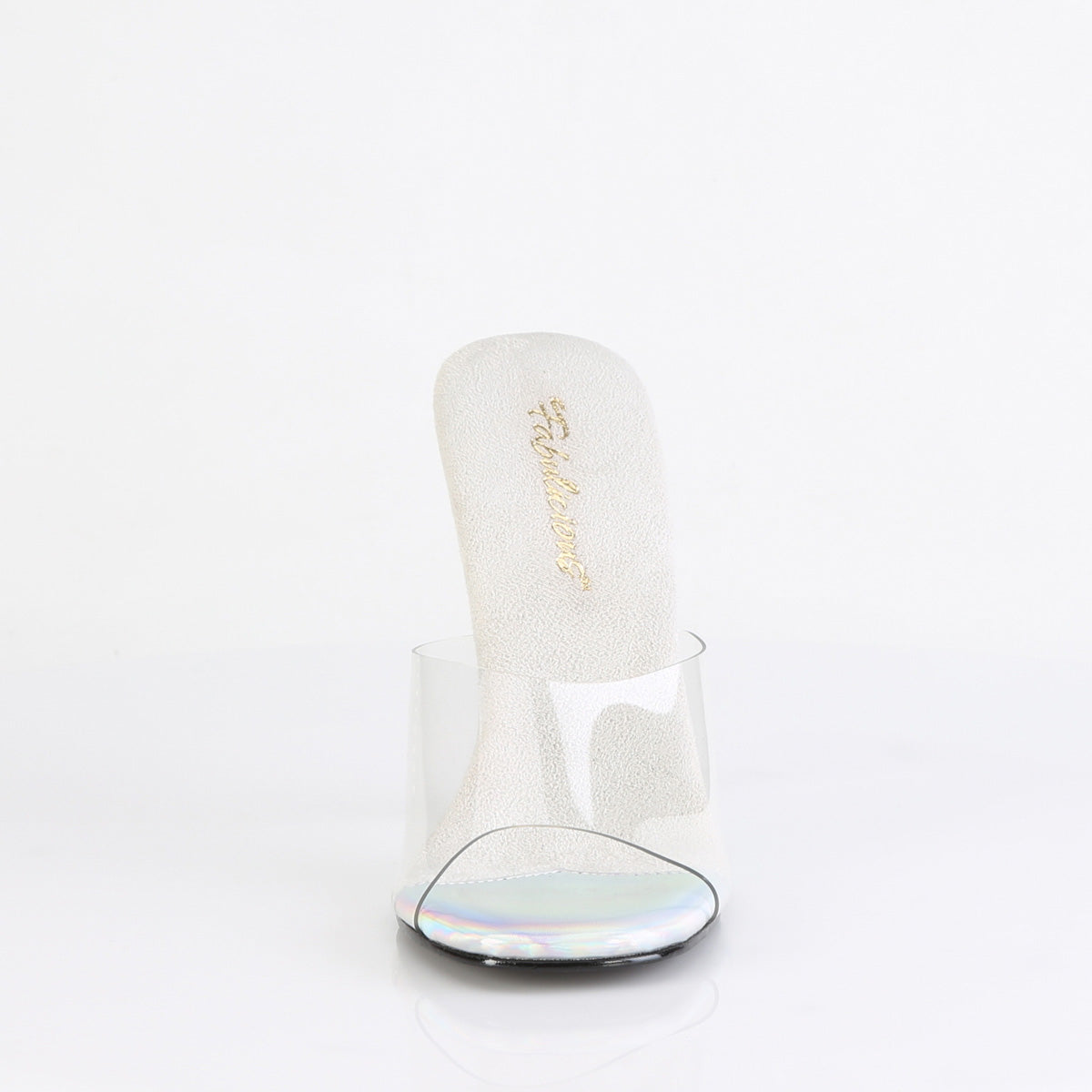 Fabulicious GALA-01DML Clear / Silver Aurora Borealis Rhinestones Rhinestone Mules - 4 1/2 Inch Heels