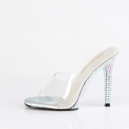 Fabulicious GALA-01DML Clear / Silver Aurora Borealis Rhinestones Rhinestone Mules - 4 1/2 Inch Heels