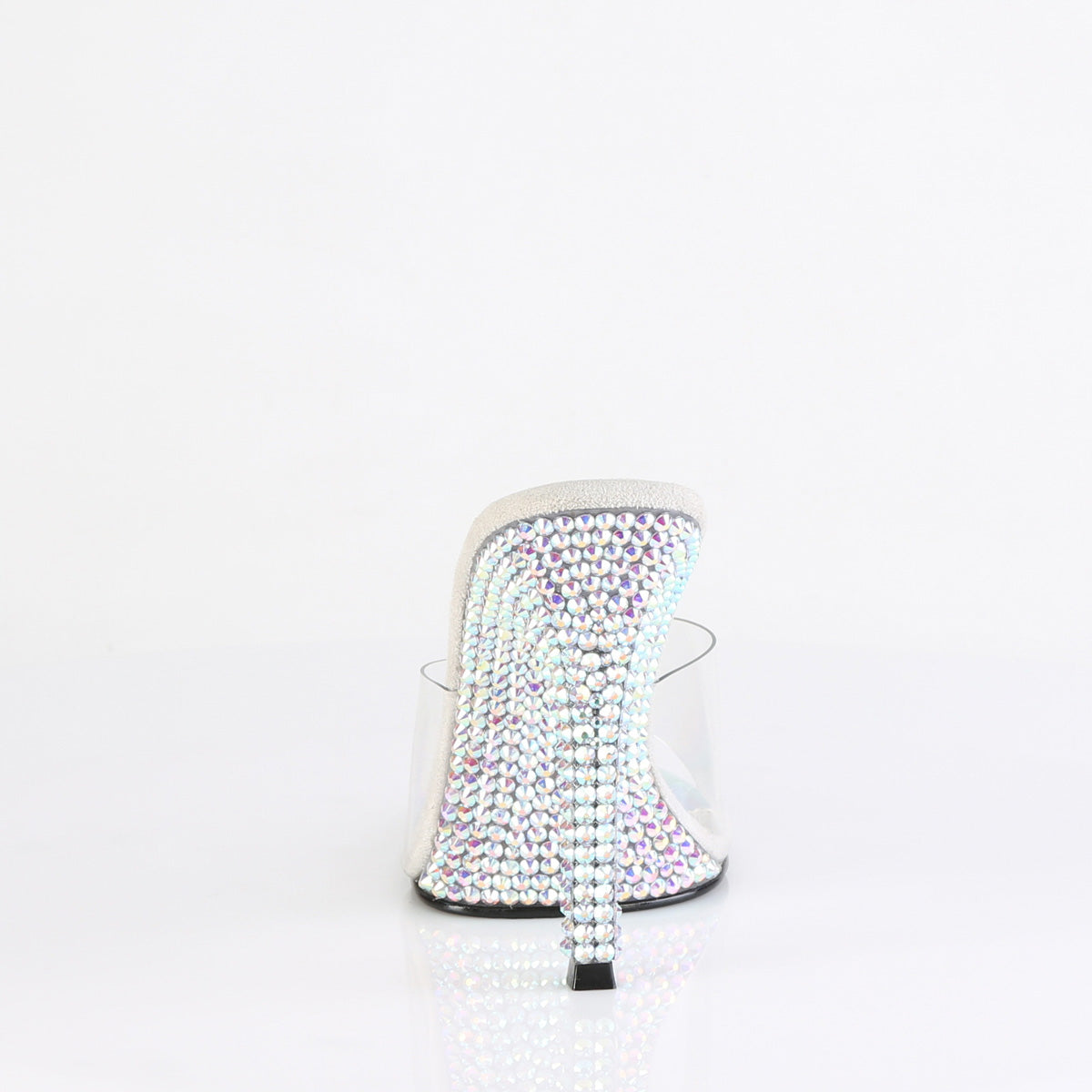 Fabulicious GALA-01DML Clear / Silver Aurora Borealis Rhinestones Rhinestone Mules - 4 1/2 Inch Heels