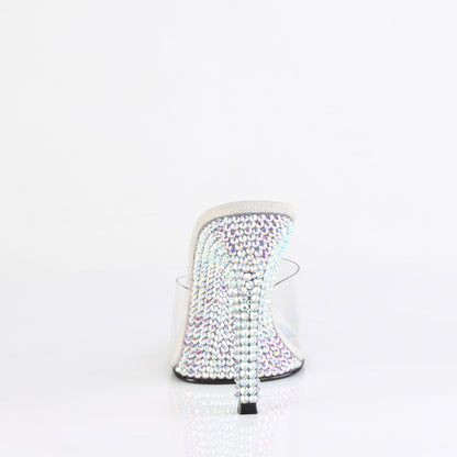 Fabulicious GALA-01DML Clear / Silver Aurora Borealis Rhinestones Rhinestone Mules - 4 1/2 Inch Heels