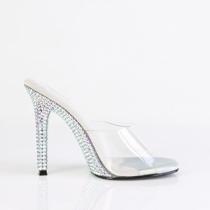 Fabulicious GALA-01DML Clear / Silver Aurora Borealis Rhinestones Rhinestone Mules - 4 1/2 Inch Heels