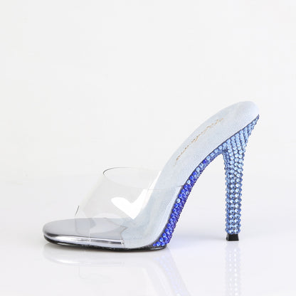 Fabulicious GALA-01DMM Clear / Baby Blue Multicolour Rhinestones Rhinestone Mules - 4 1/2 Inch Heels