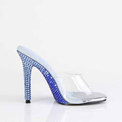 Fabulicious GALA-01DMM Clear / Baby Blue Multicolour Rhinestones Rhinestone Mules - 4 1/2 Inch Heels
