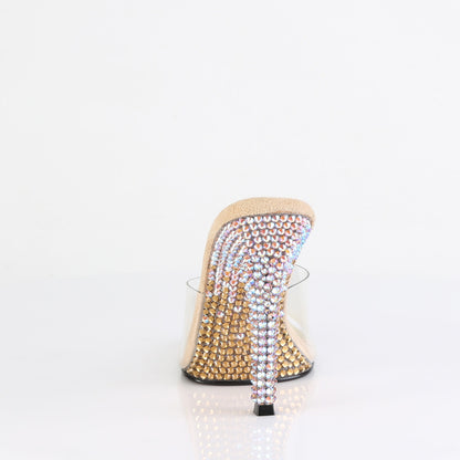 Fabulicious GALA-01DMM Clear / Gold Multicolour Rhinestones Rhinestone Mules - 4 1/2 Inch Heels