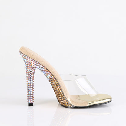 Fabulicious GALA-01DMM Clear / Gold Multicolour Rhinestones Rhinestone Mules - 4 1/2 Inch Heels