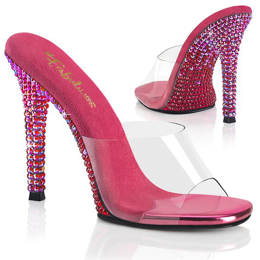 Fabulicious GALA-01DMM Clear / Fuchsia Multicolour Rhinestones Rhinestone Mules - 4 1/2 Inch Heels