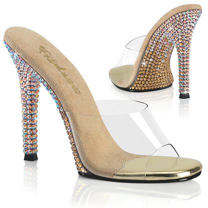 Fabulicious GALA-01DMM Clear / Gold Multicolour Rhinestones Rhinestone Mules - 4 1/2 Inch Heels