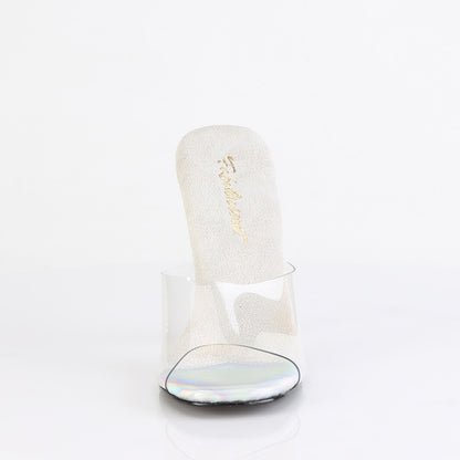 Fabulicious GALA-01DSP Clear / Silver Aurora Borealis Rhinestones Rhinestone Mules - 4 1/2 Inch Heels